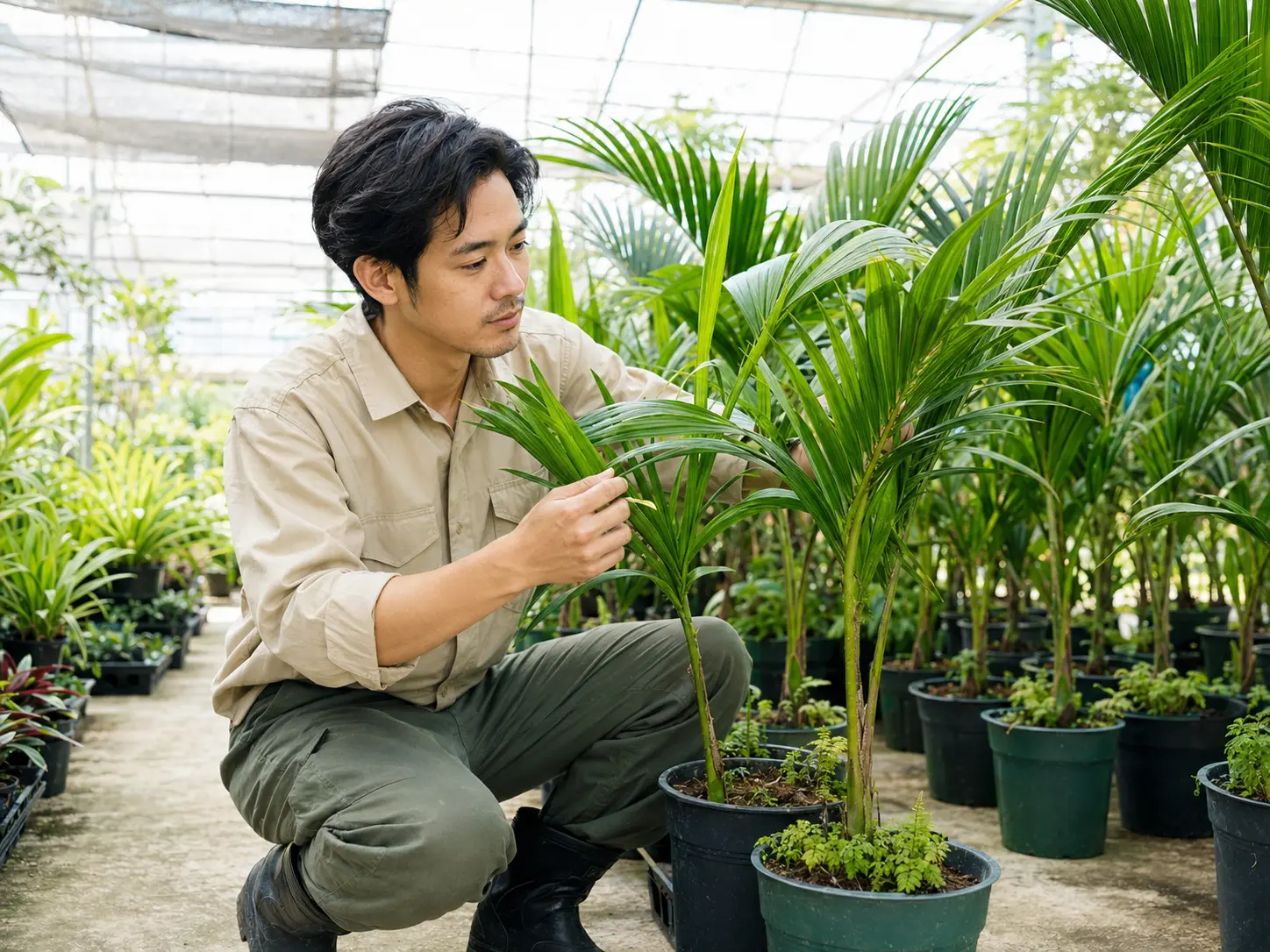 植物を管理する仕事の様子